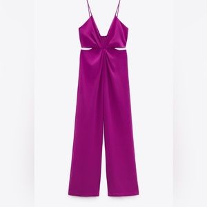 Zara Magenta Wide-Leg Jumpsuit with Cutout